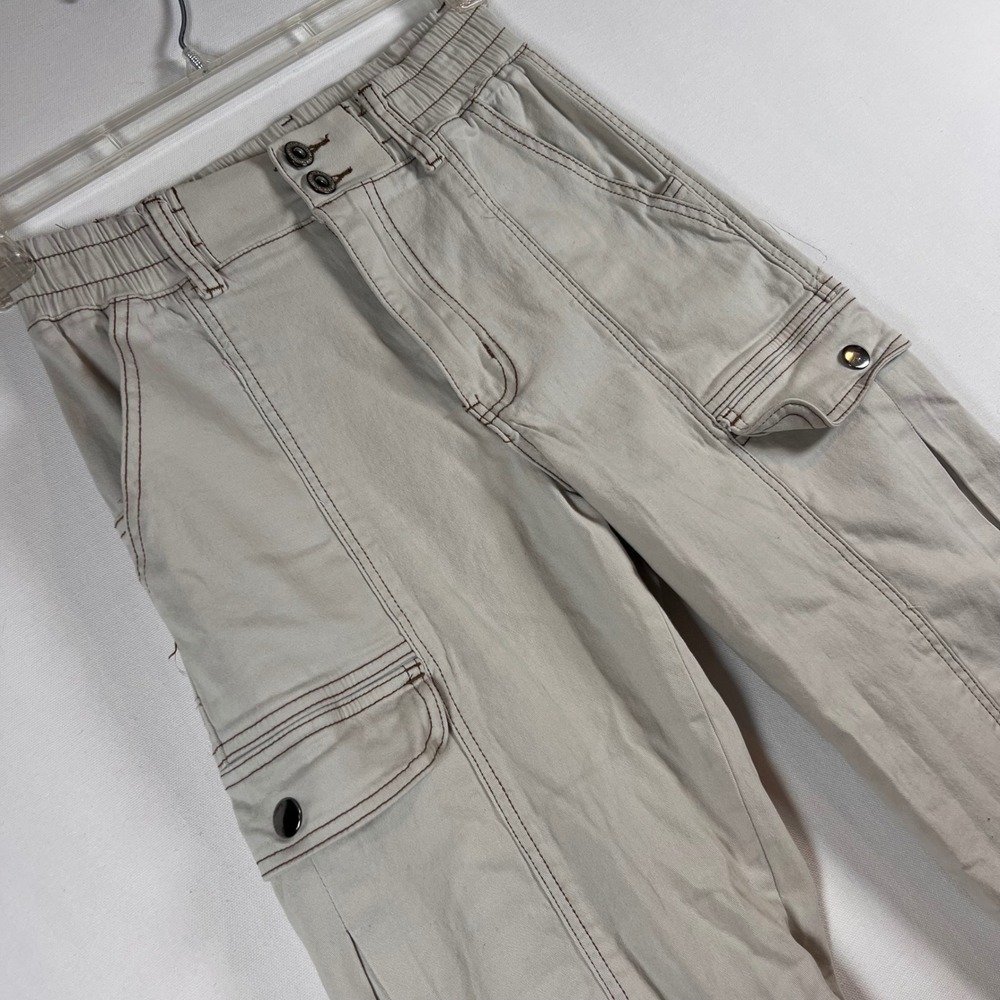 Lilac Sunset Cargo Pants Women 3/4 Beige Cotton Utility Y2K Wide Leg Streetwear